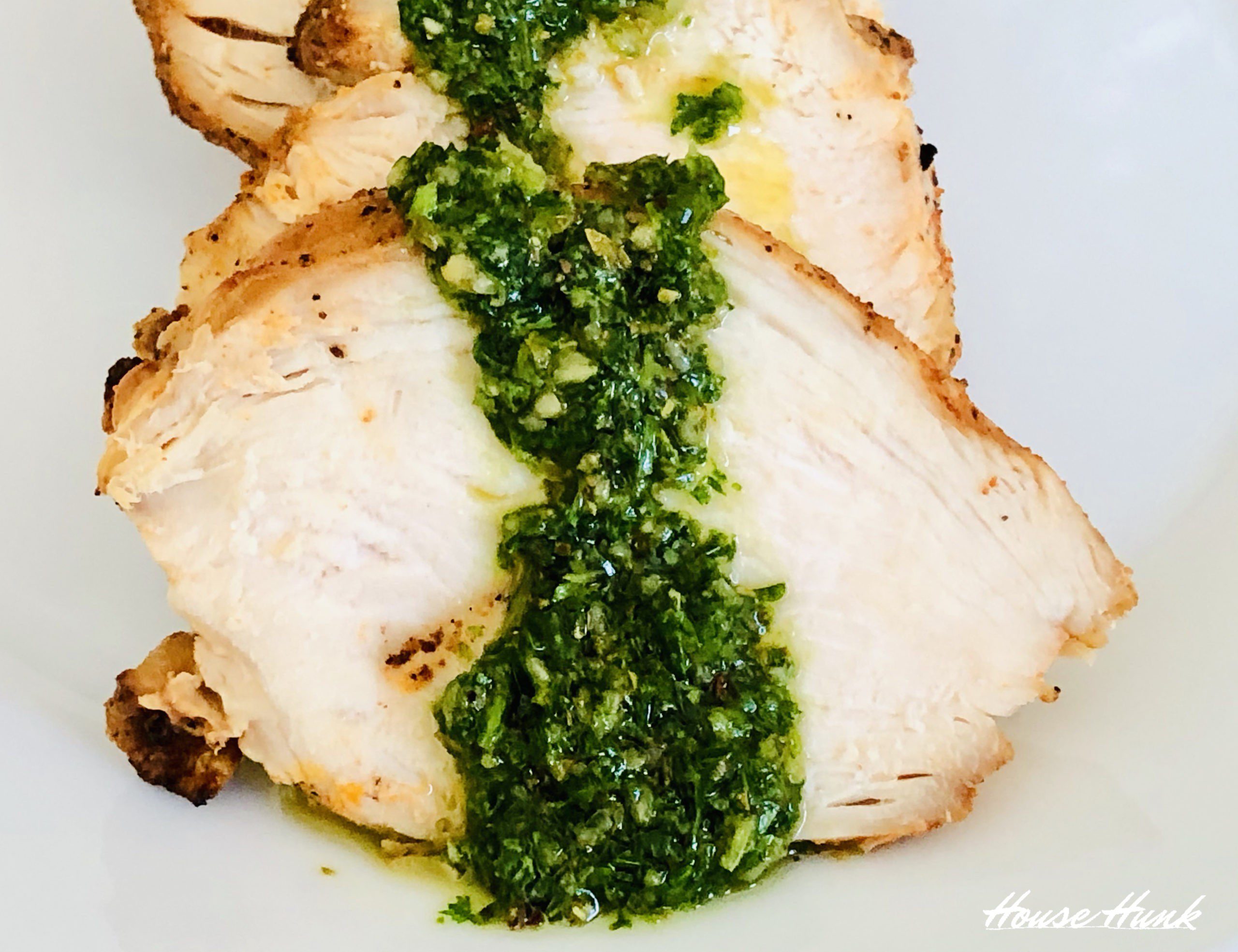 chimichurri sauce on grilled chicken