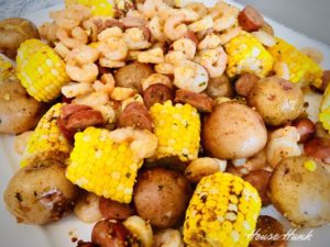 shrimp bake with corn and potatoes