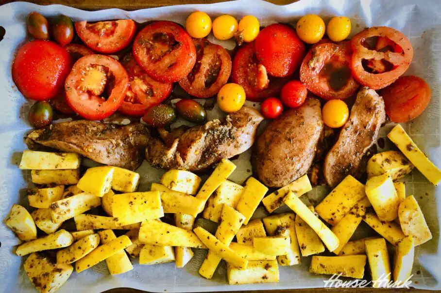 pan of chicken caprese ingredients