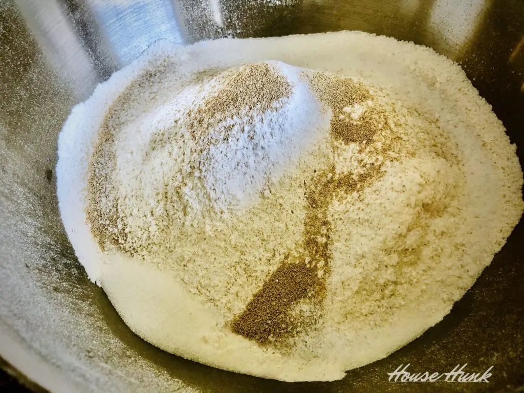 flour and yeast in a bowl