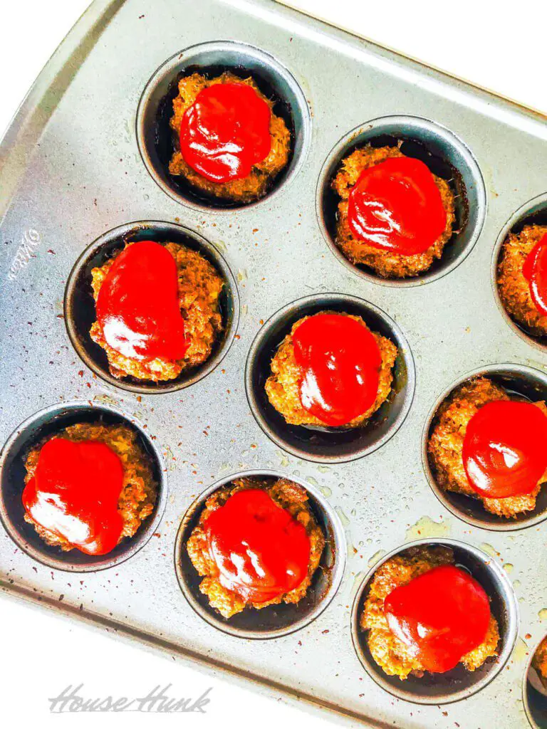 Easy to make meatloaf muffins in a metal muffin tin.