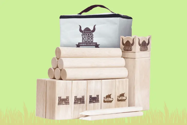 GoSports Kubb Viking Clash – Juego De Lanzamiento De Madera Para Jardín Y Playa, Con 10 Kubbs, Rey, Bastones Y Estacas, Ideal Para Niños Y Adultos