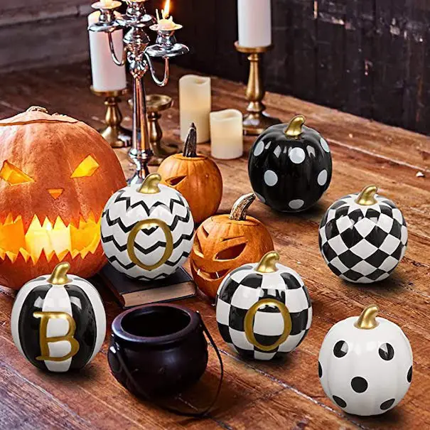Assorted Black and White Boo Pumpkins for Fall Halloween Autumn Home Decor