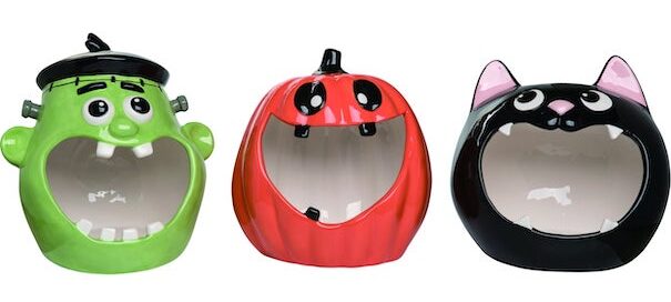 Halloween Set of 3 Multicolor Dolomite Big Mouth Candy Bowl
