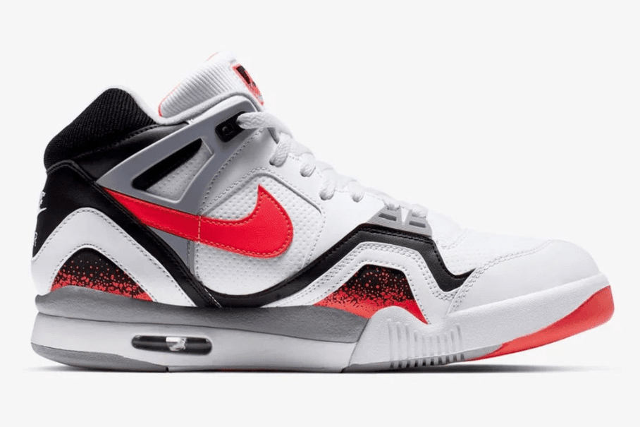 White Nike Air Tech Challenge 2 shoes with Hot Lava accents