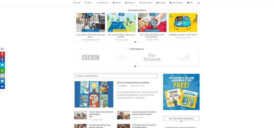 Screenshot of Daddilife website homepage with logo and navigation bar.