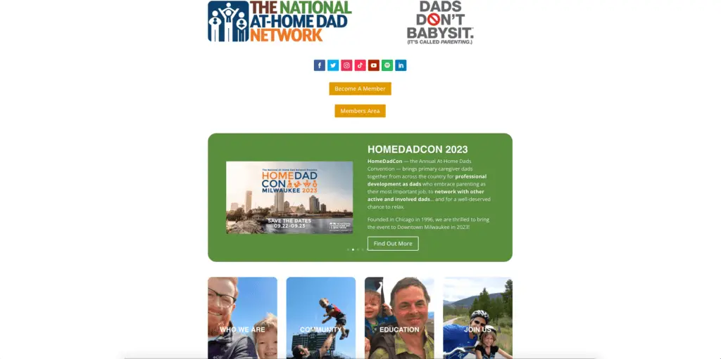 Screenshot of the National At-Home Dad Network Website homepage.