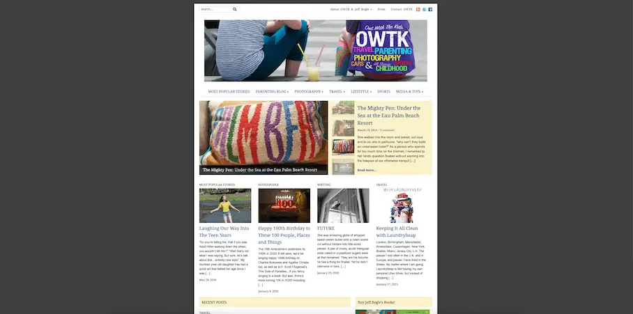 Screenshot of Out With The Kids website homepage