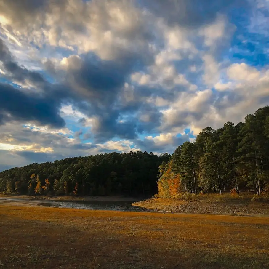 The shore of Lake Greeson viewed from Kirby Landing Campground.