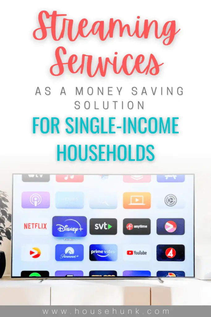 An image of a TV with streaming service icons and a headline about saving money for single-income households.