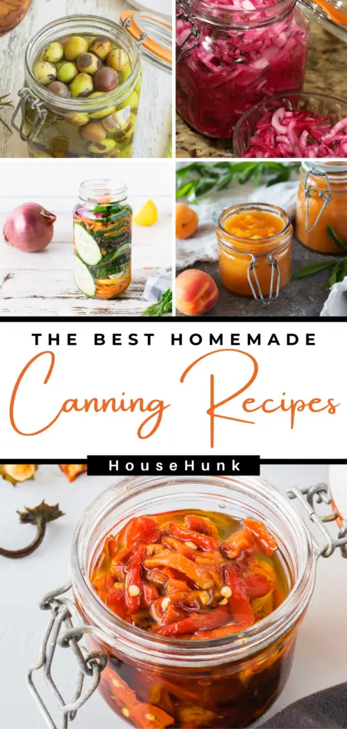 A collage showing examples and ingredients for the best canning recipes.
