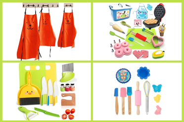 Tovla Jr. Kids Cooking Utensils Set - 4-Piece Kids Kitchen Tools - Safe  Kids Baking Set - Food
