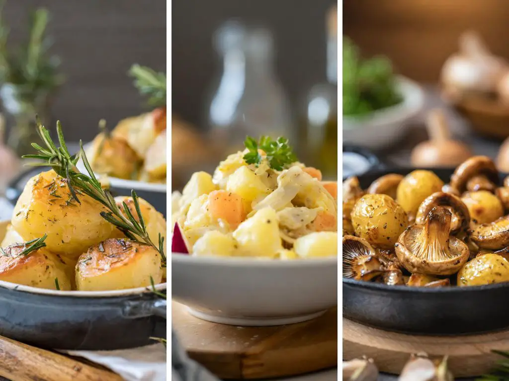 collage of prepared baby potato recipes